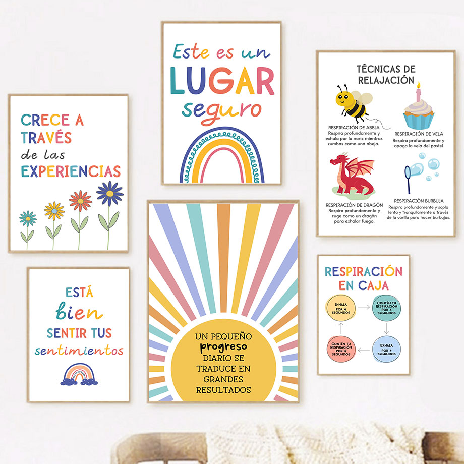 Kids Education Room - Motto Pendidikan Spanyol Lukisan Kanvas Seni