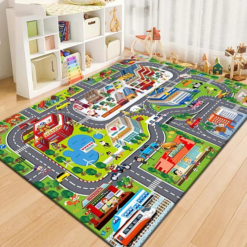 Kids Education Room - Karpet Peta Kota Anak-Anak Warna-Warni, Alas