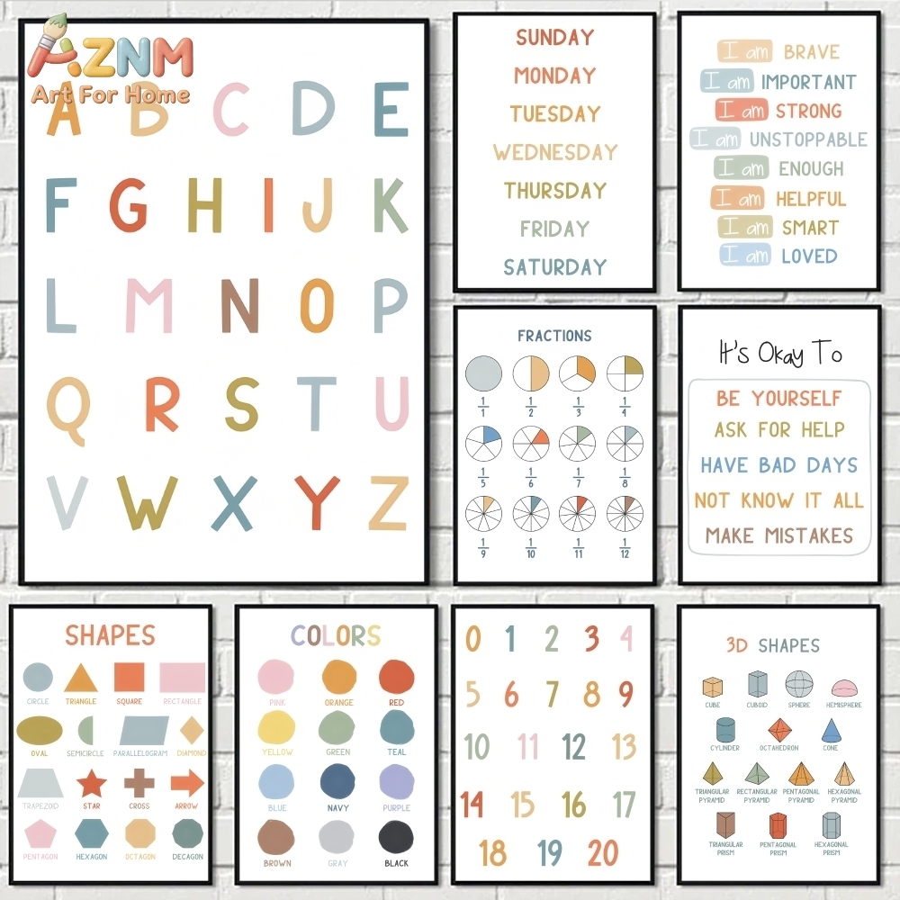 Kids Education Nursery - AZNM Seni Dinding Kanvas Tanpa Bingkai