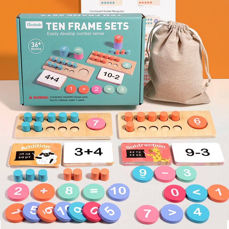 Math Manipulative Set - Papan Nomor kayu anak-anak, permainan matematika